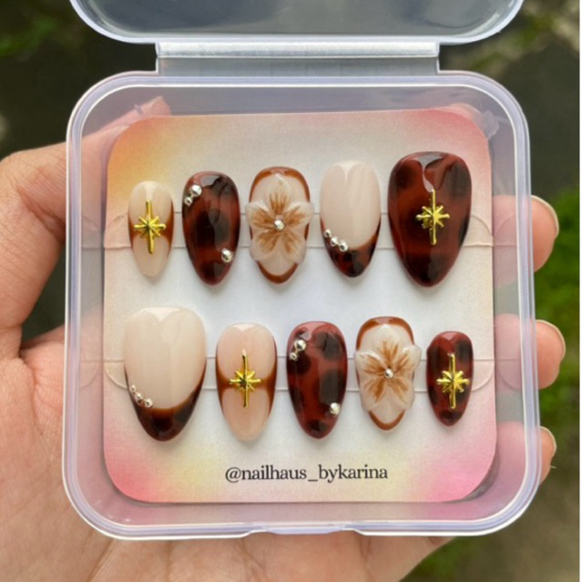 Press on Nails Leopard Brown - Kuku Palsu Coklat Motif Leopard Tutul - Kuku Lebaran Kuku Wisuda Wedd