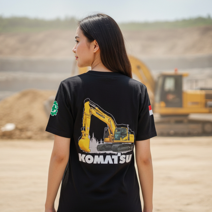 Kaos Excavator Komatsu Bahan Katun Combed Standar Distro Baju Dewasa Pria Wanita