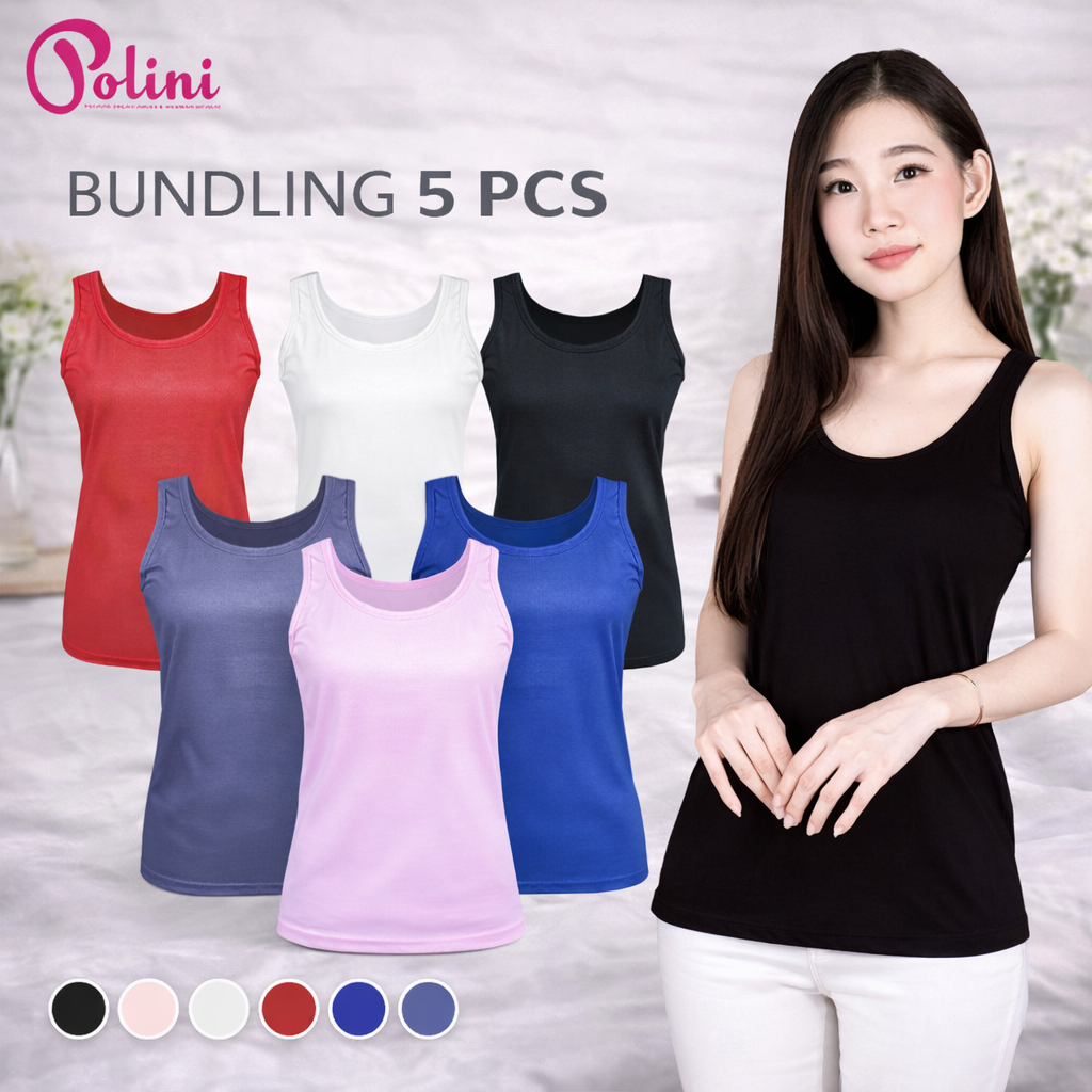 POLINI 5Pcs Tangtop Tali Lebar Bahan Katun Tebal Tangtop Tali Lebar Wanita