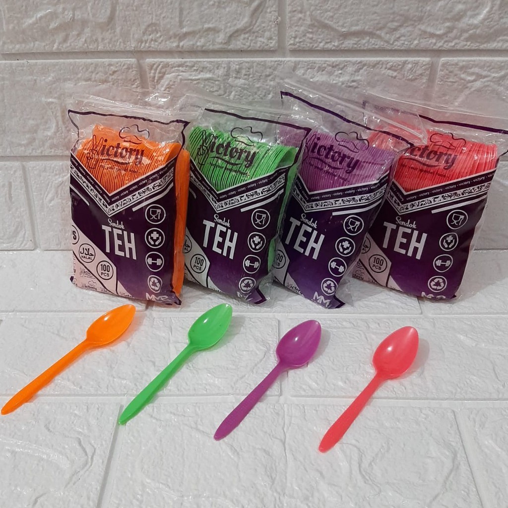 Sendok Teh Plastik Victory isi 100 / Sendok Puding Agar Teh Tea Kopi Jelly Plastik Warna Random