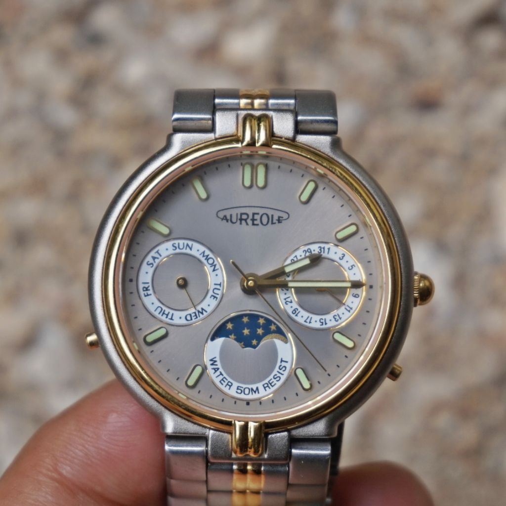 Aureole Swiss Moonphase Jam tangan Unik Vintage
