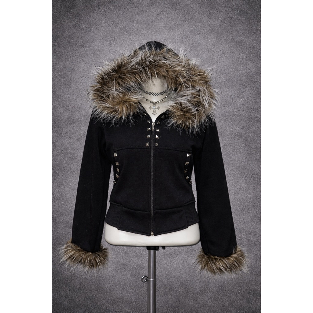 Black fur jacket long sleeve fur