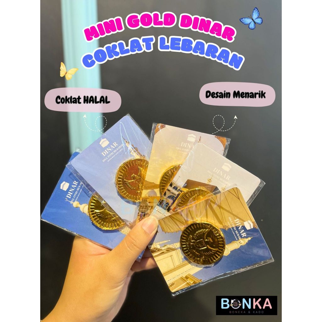Mini Gold Dinar Coklat Lebaran | Coklat Koin Emas Halal Tema Idul Fitri | Souvenir THR Anak Unik | K