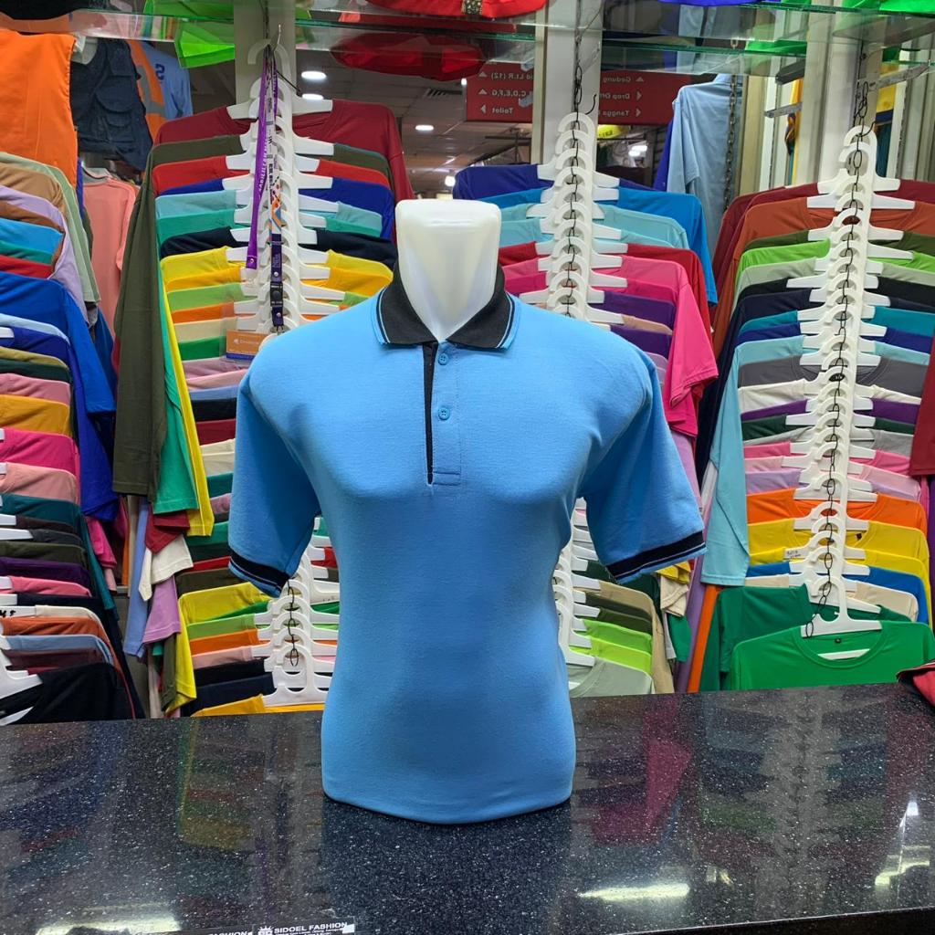 Kaos Polo Unisex Biru Laut Kerah Hitam / Kaos Kerah / Poloshirt / Polo Shirt Pendek