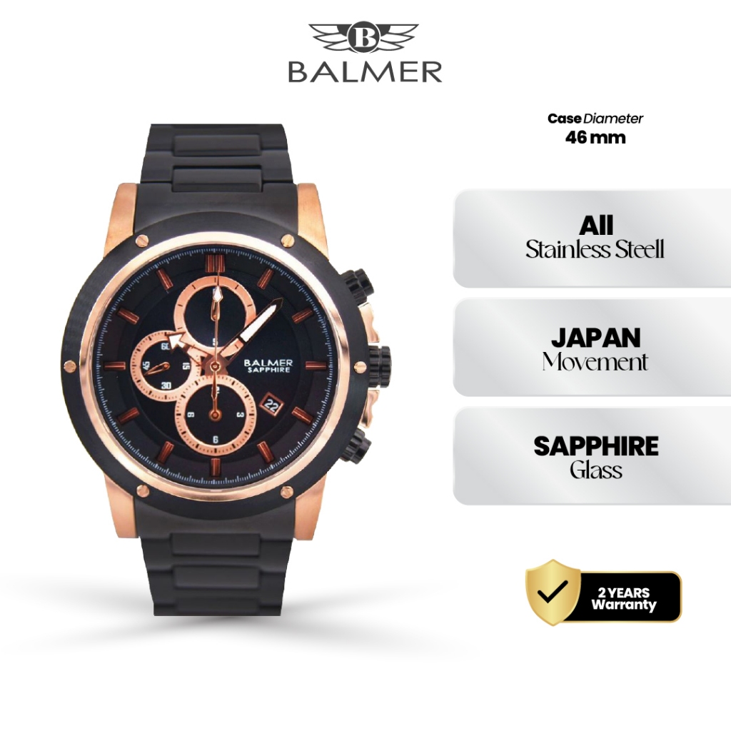 Balmer B-7991MC Jam Tangan Pria Analog Stainless Steel Kaca Sapphire Diameter 46mm