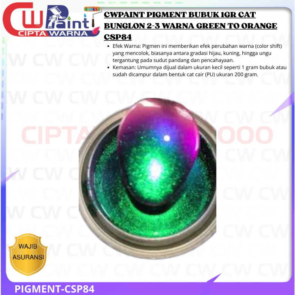 CWPAINT PIGMENT BUBUK 1GR CAT BUNGLON 2-3 WARNA GREEN TO ORANGE CSP84 - CWK