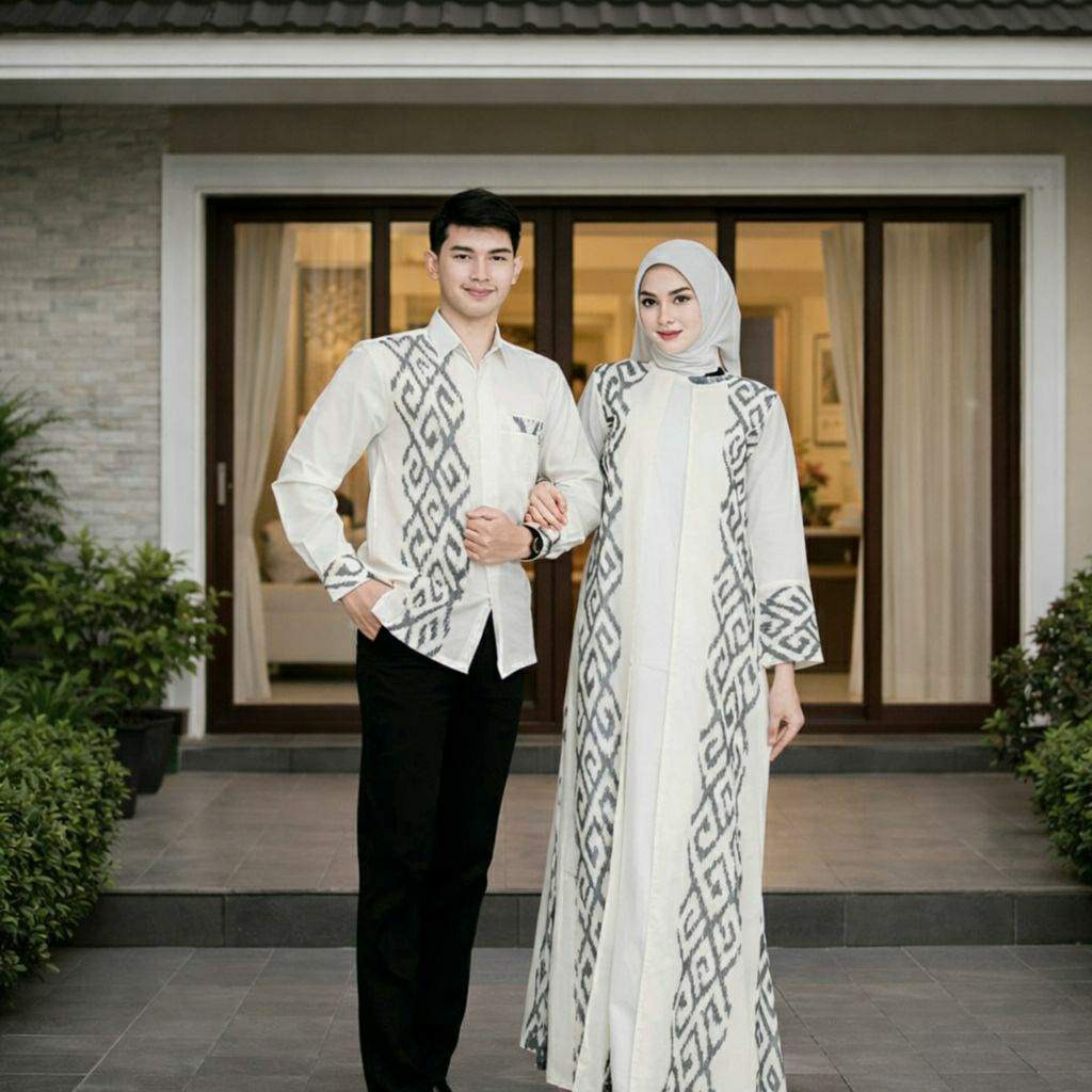 COUPLE TENUN DRESS NADYA PUTIH baju tenun couple