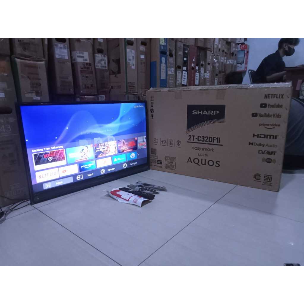 SMART TV LED SHARP 32 INC HD NETFLIX YOUTUBE SUDAH DIGITAL SIAP PAKAI TANPA STB (6985R)