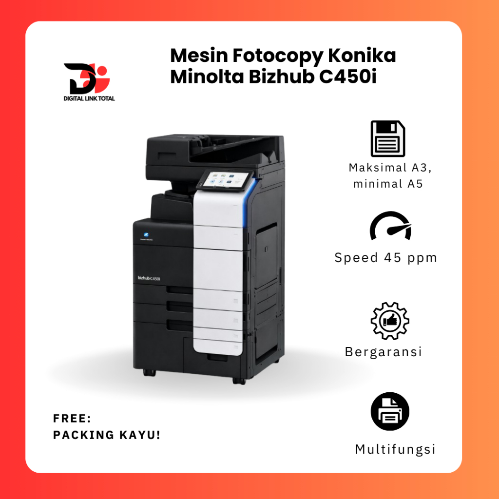 Mesin Fotocopy Konica Minolta C450i Rekondisi Full Color A3 - Free packing kayu