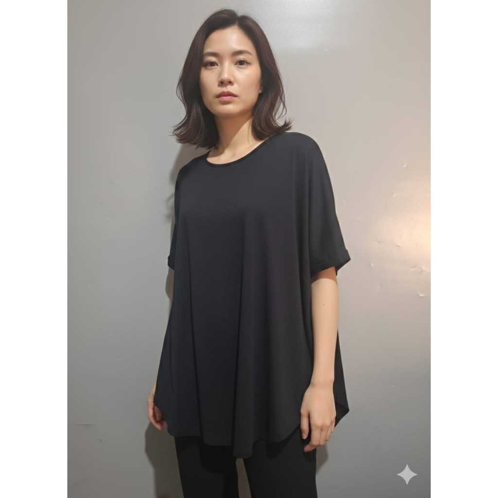Blouse Kasual/Baju Atasan Wanita Lengan Pendek warna Hitam Preloved 65
