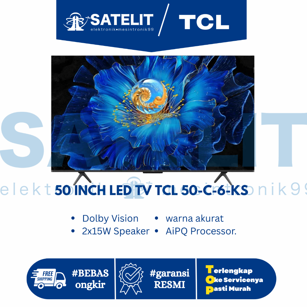 LED TV TCL 50 Inch 50-C-6-KS – 4K UHD, Smart TV Android, Dolby Audio, Hemat Energi, Layar Lebar
