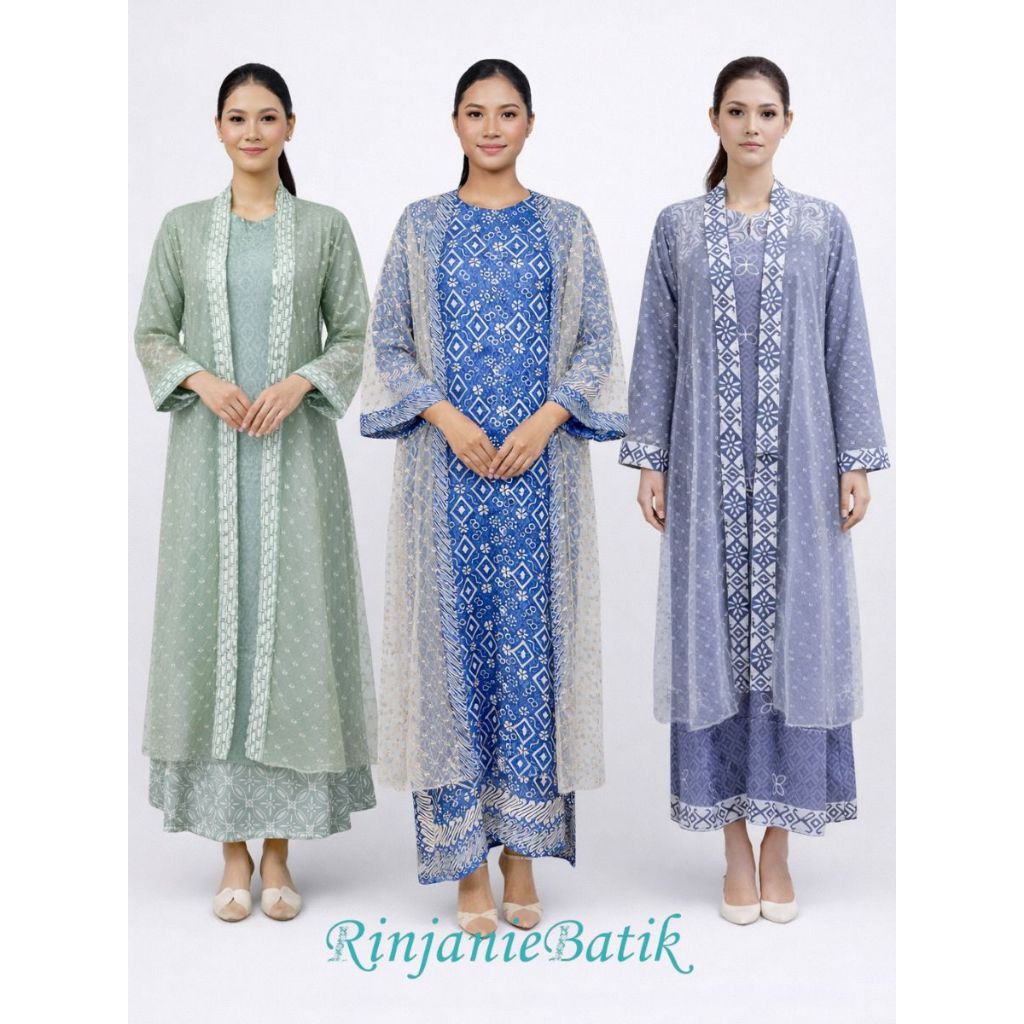Rinjanie Batik - GMOT - Gamis Outer Raya -  Batik Tunangan - Gamis Batik Viscose - Outer Tile - Bati