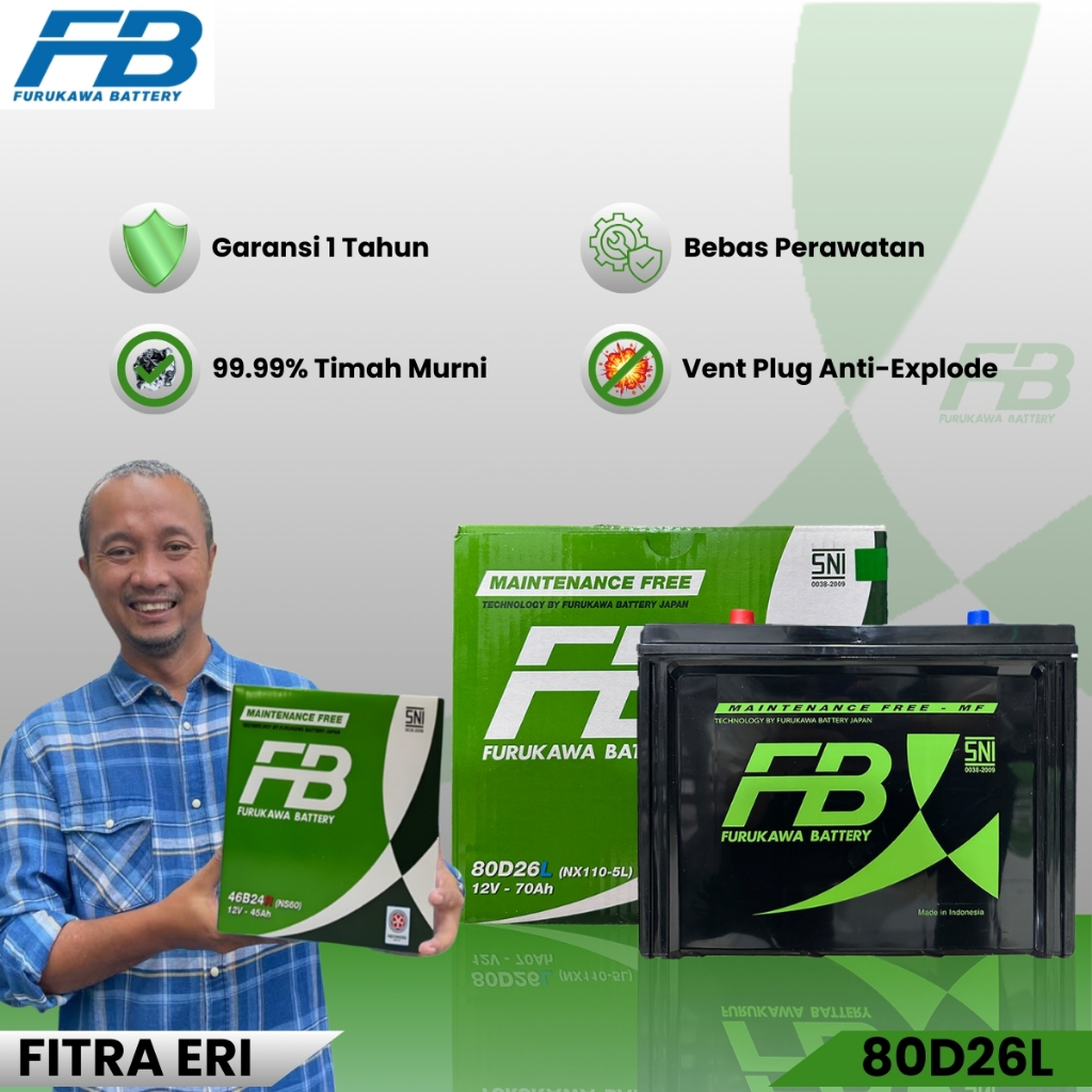 Furukawa Battery / FB Aki Mobil Toyota Innova Bensin 80D26L 12V / 70Ah - Aki Kering