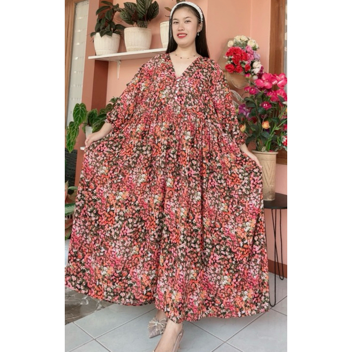 Midi Yulia Dress Baju Wanita Bahan Rayon Motif Premium Ori Tebal Perempuan Hamil Menyusui Jumbo