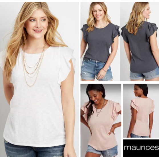 atasan 24/7 Maurices Solid Ruffle Sleeve Tee