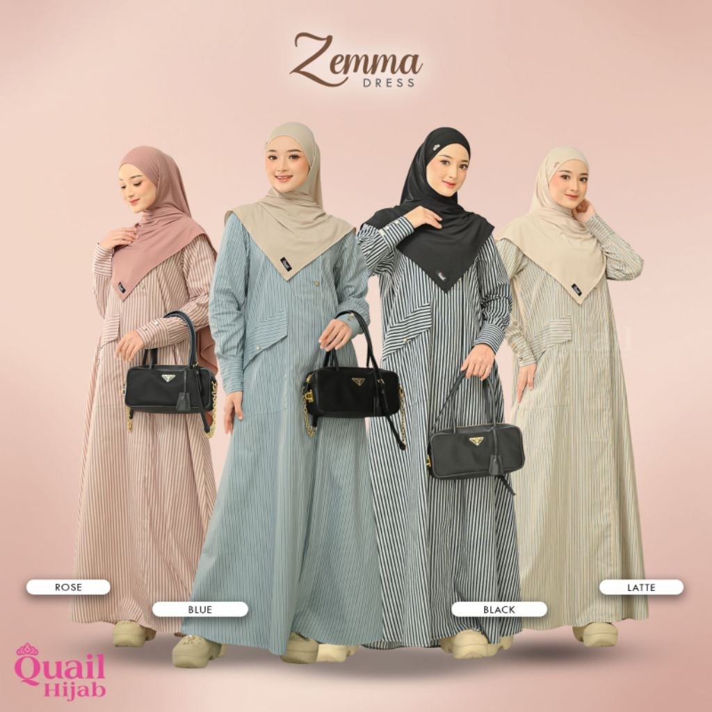 Dress Zemma ori Quail Hijab - Gamis Katun motif Garis-garis Busui Friendly