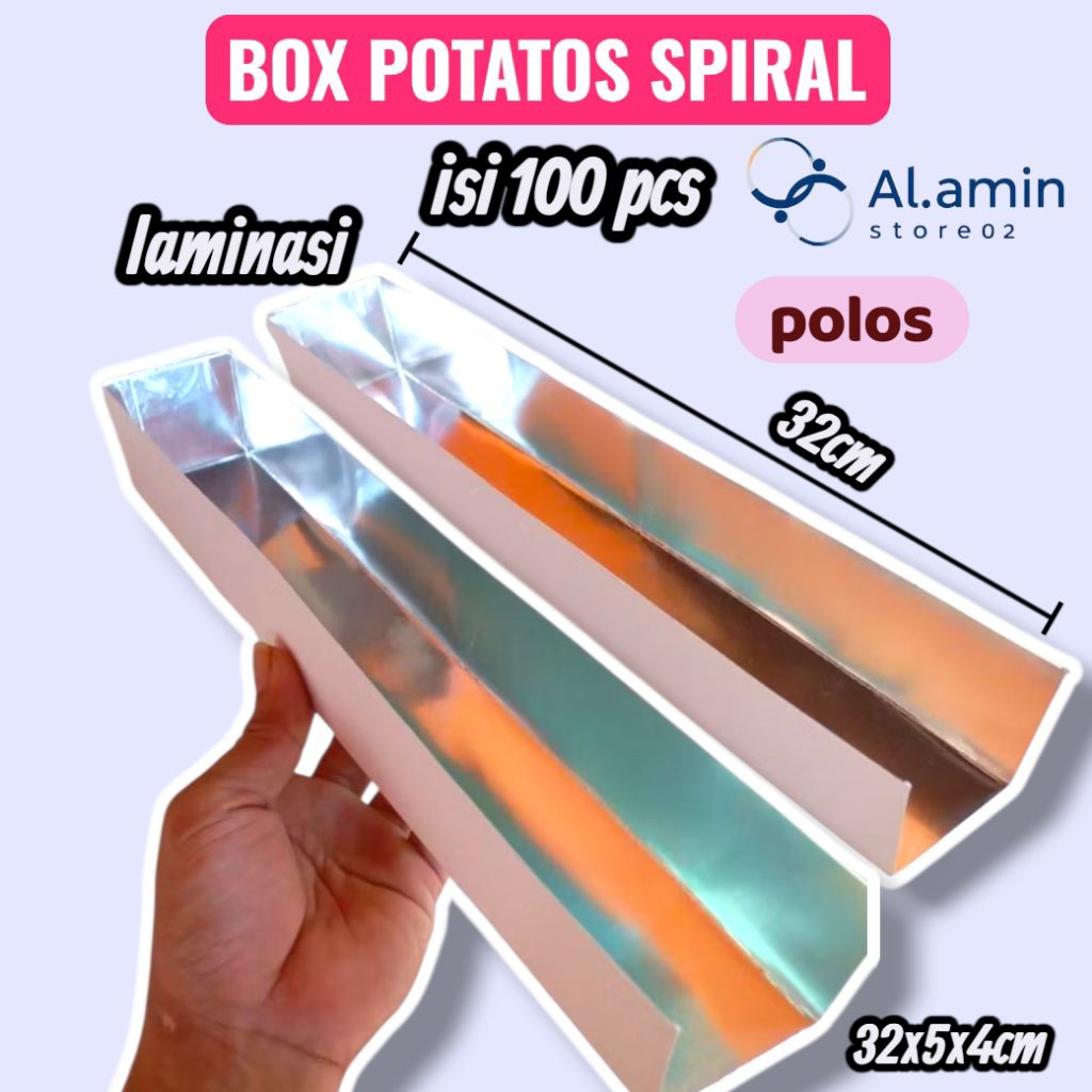 100 pcs box kentang spiral/dus kentang goreng ulir/spiral/kemasan kentang spiral polos laminasi terl