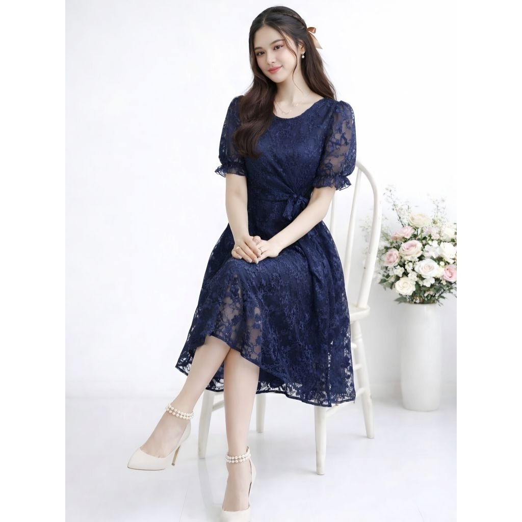 Dress Natal Livina Gaun Pesta Kondangan Elegan Baju Brokat Tile Mutiara Terbaru Dress Modis Wanita J