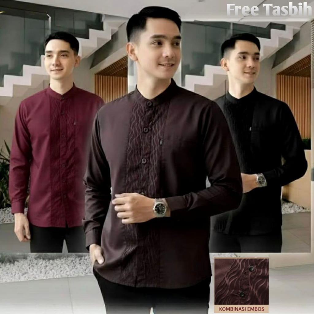 Baju Koko Couple Ayah dan Anak Lengan Panjang Dan Lengan Pendek  Bahan Toyobo import Kombinasi Embos