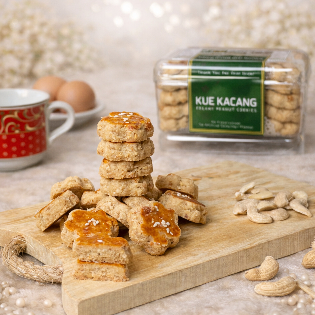 KUE KACANG Mede Premium Butter Tabur Wijen Bentuk Bunga | Kue Kering Lebaran Kemasan Jar 750ml dan Hardtop 350gr by RaMaChef