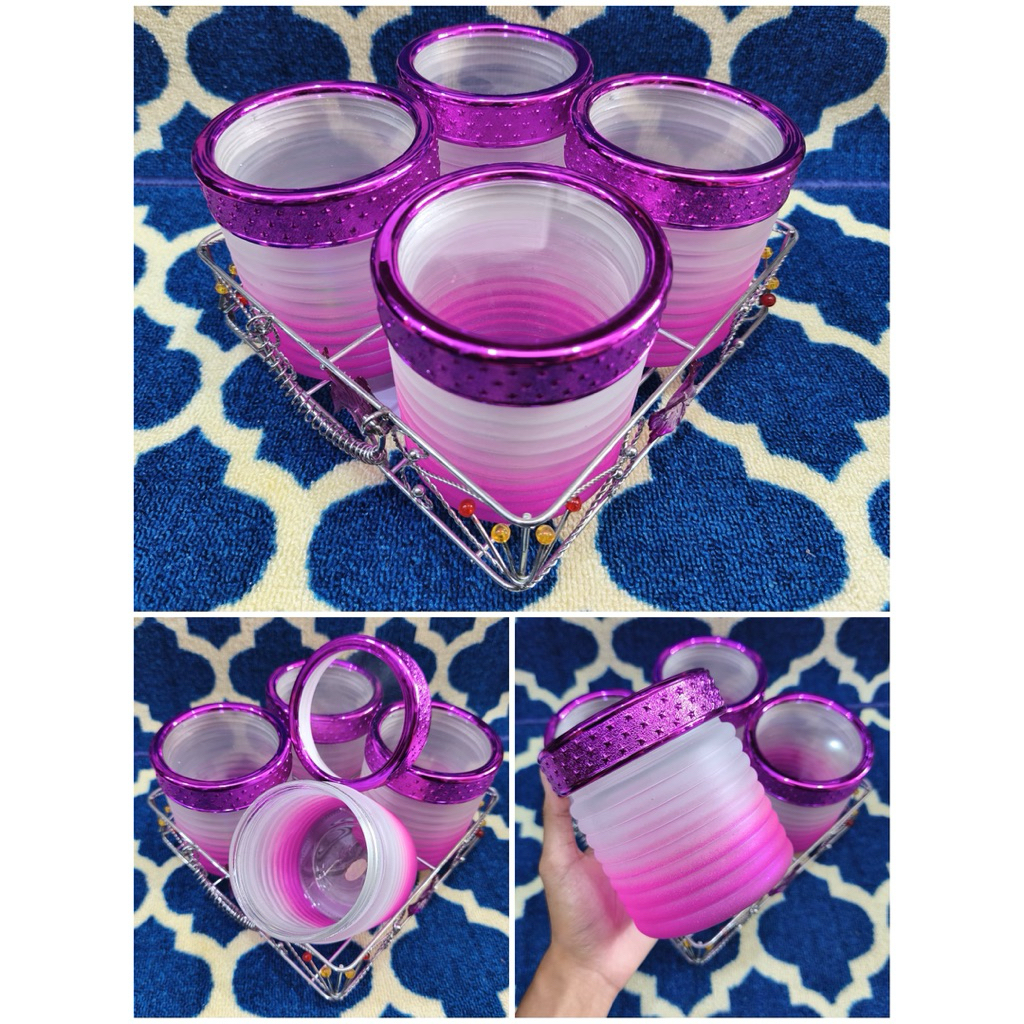 toples kaca set rak keranjang putar