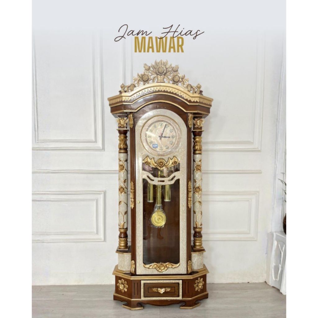 Jam Hias Mawar – Jam Grandfather Ukir Mewah Kayu Jati Jepara