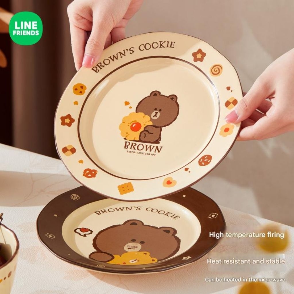 Line Friends Brown Piring dan Mangkuk Keramik Lisensi Original