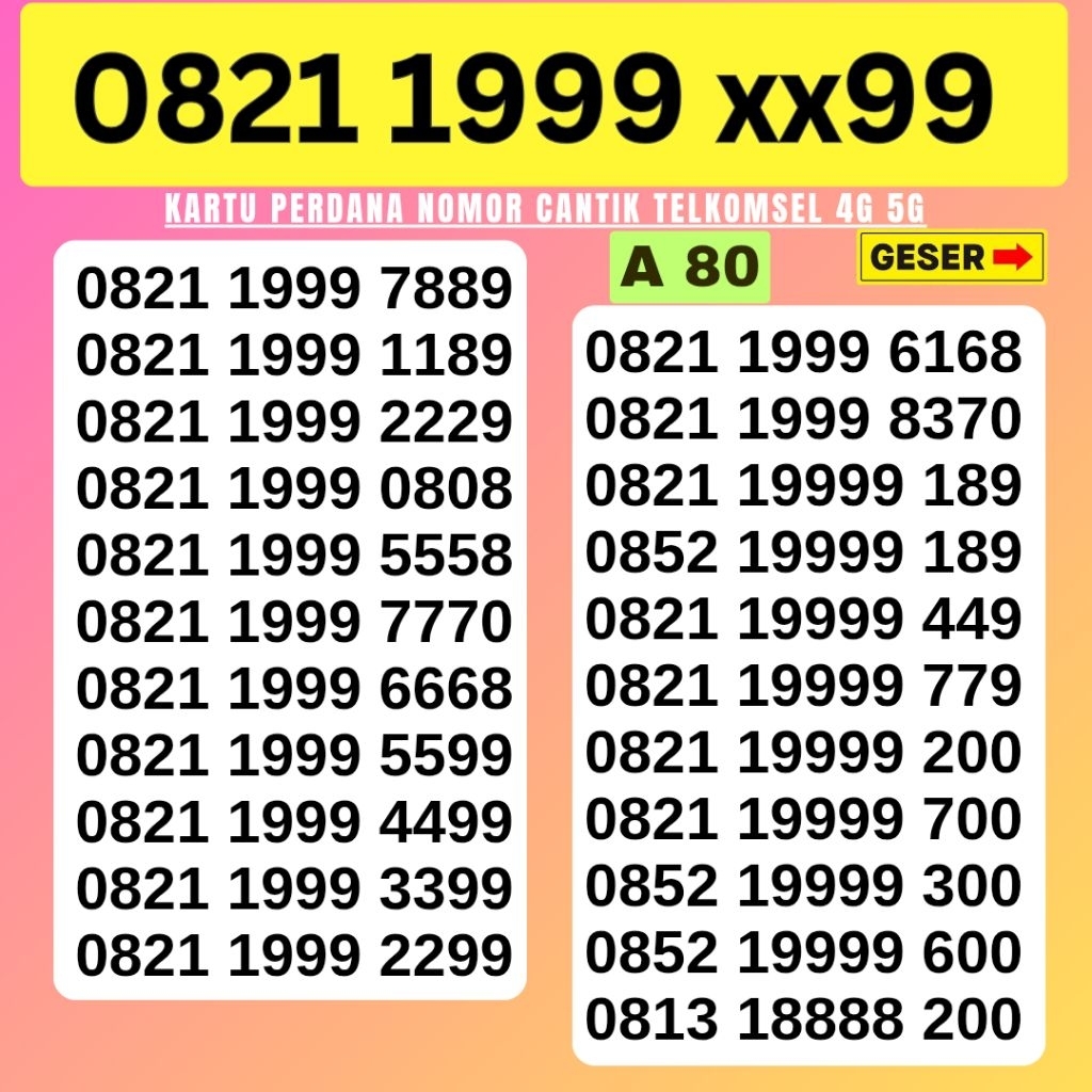 Nomor Cantik Telkomsel Panca Super 1999 Kartu Perdana Telkomsel Tsel Red Telkomsel 5g Telkomsel 10 d