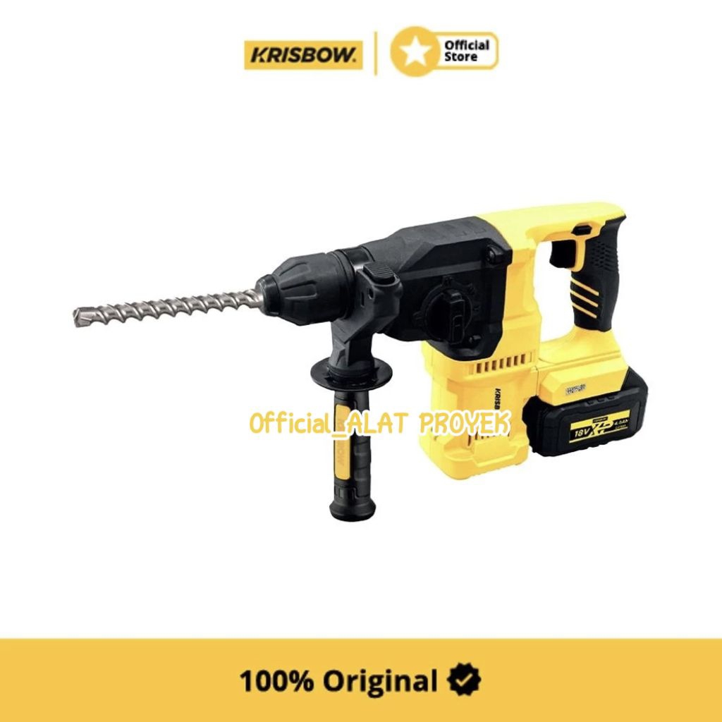 Krisbow Bor Listrik Rotary Hammer Cordless 26 mm Ircrh26 - Kuning Bor Listrik Cordless Hammer Drill