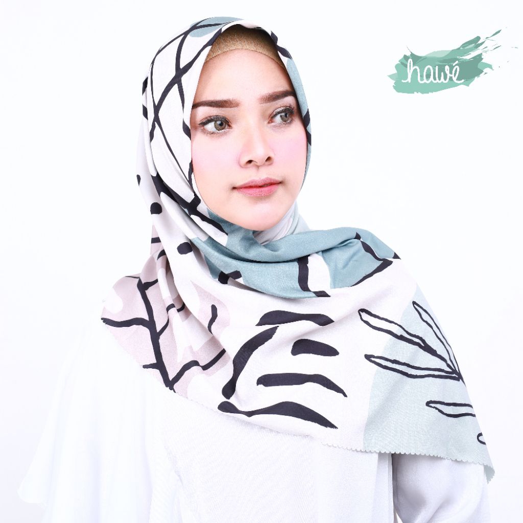 Hawe by Fitria - Siluet Flamingo Printed Scarf - Hijab Segi Empat - Bahan Voal Ultrafine Prime