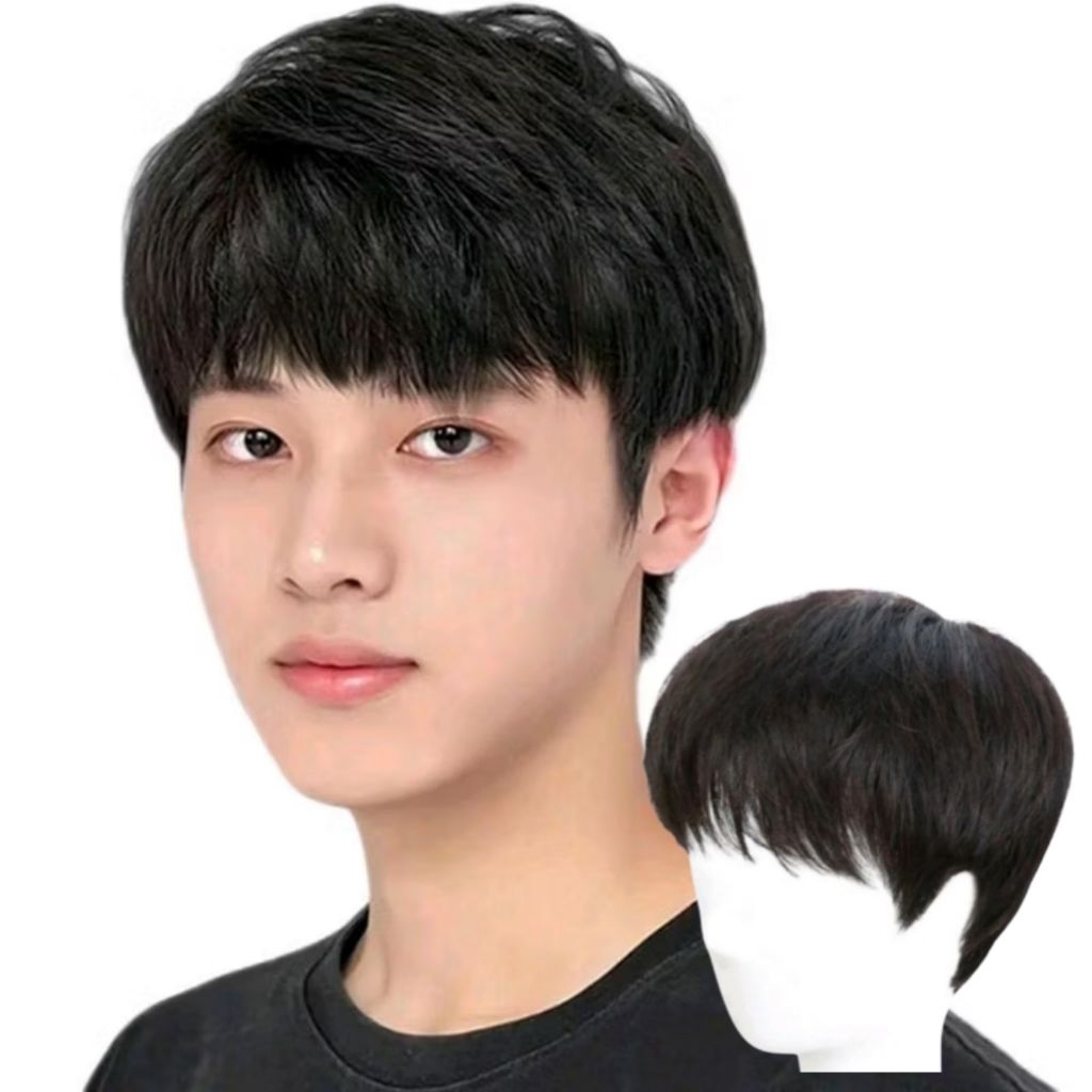 Wig Pria Korea Rambut Pendek/Rambut Palsu Pendek Pria Korea/Full Wig Pria Korea Pendek Poni Tampan