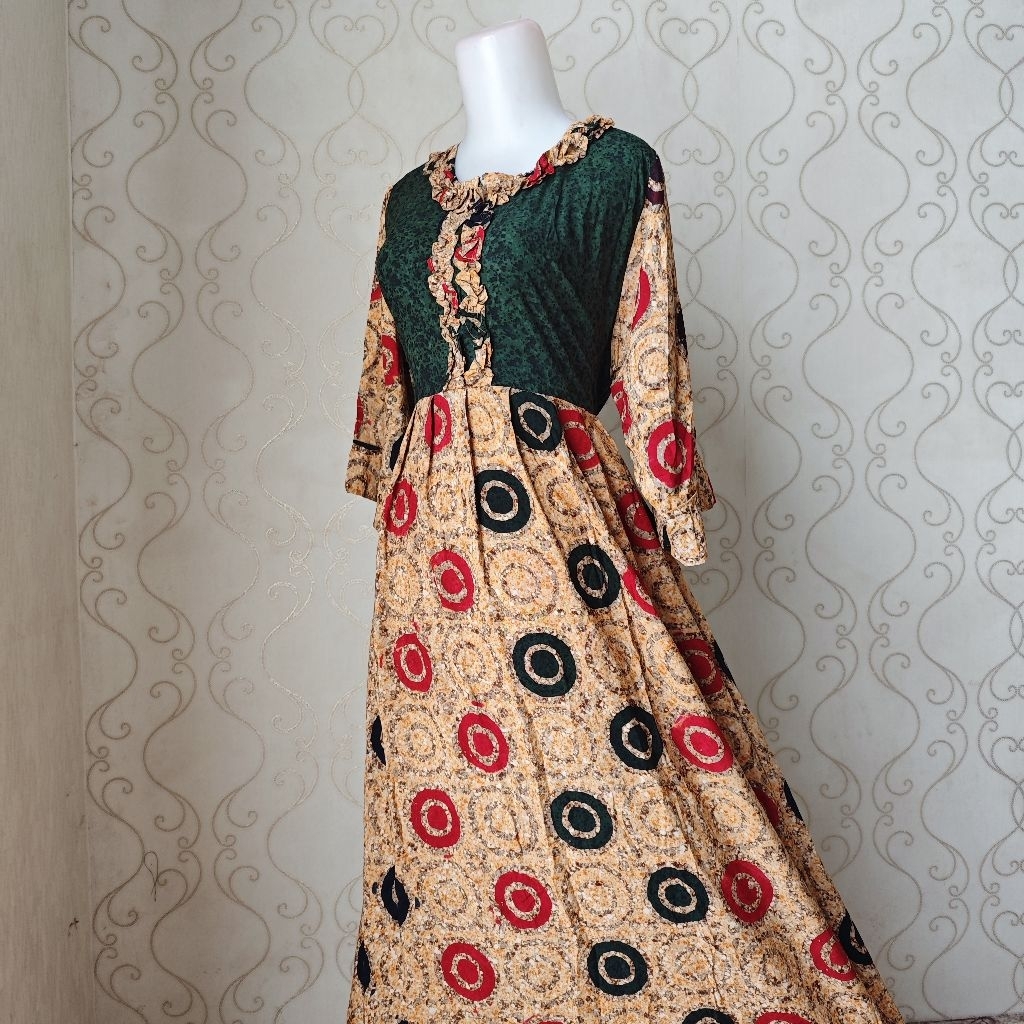 Daster Long Dress PUTRI DIANA (Pekalongan) - Model Lengan 3/4 Restleting Busui (XL)