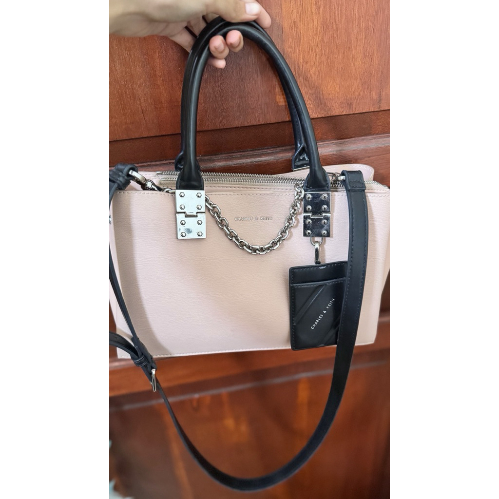 Charles & Keith-Cameron Double Top Handle Bag Pink(preloved)
