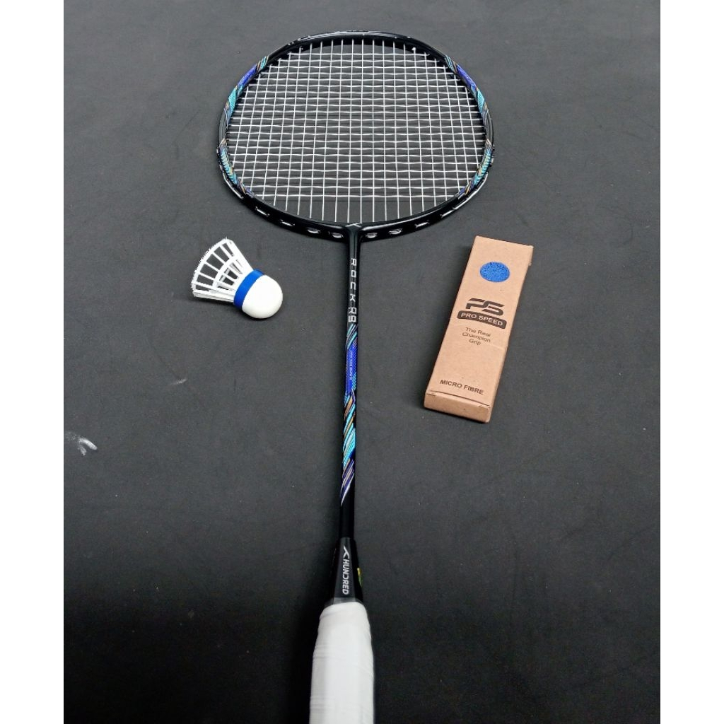 Raket badminton bulutangkis bekas second original hundred rock r9 (hitam biru)