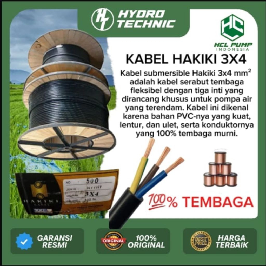 kabel Submersible hakiki 3 x 4 100% tembaga murni.HARGA PERMETER