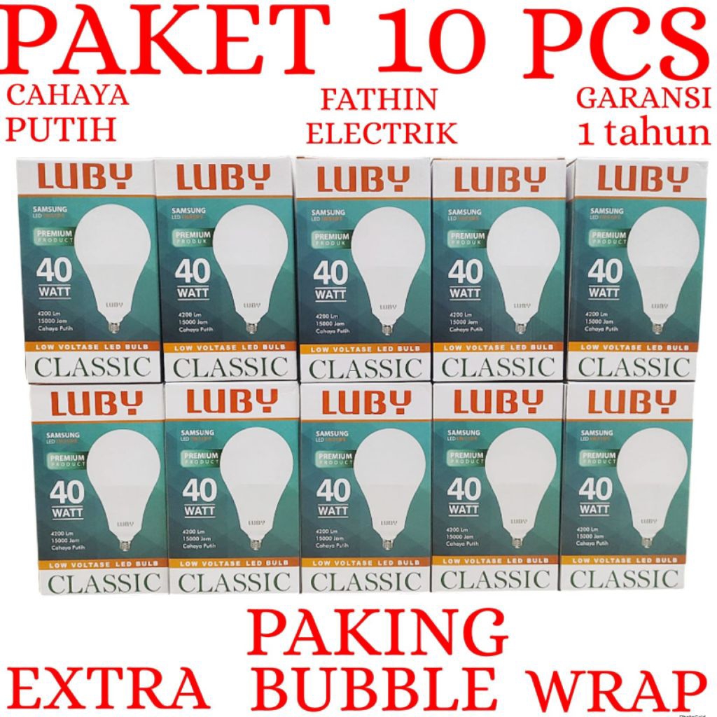 BOHLAM LED LUBY / LAMPU LED LUBY CLASSIC PUTIH PAKET 10 PCS 40W