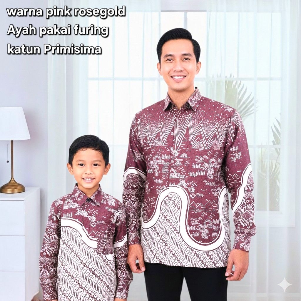 Baju Batik Warna Pink Rosegold/Kemeja Batik Couple Ayah dan Anak / Kemeja Batik Pria lengan panjang 