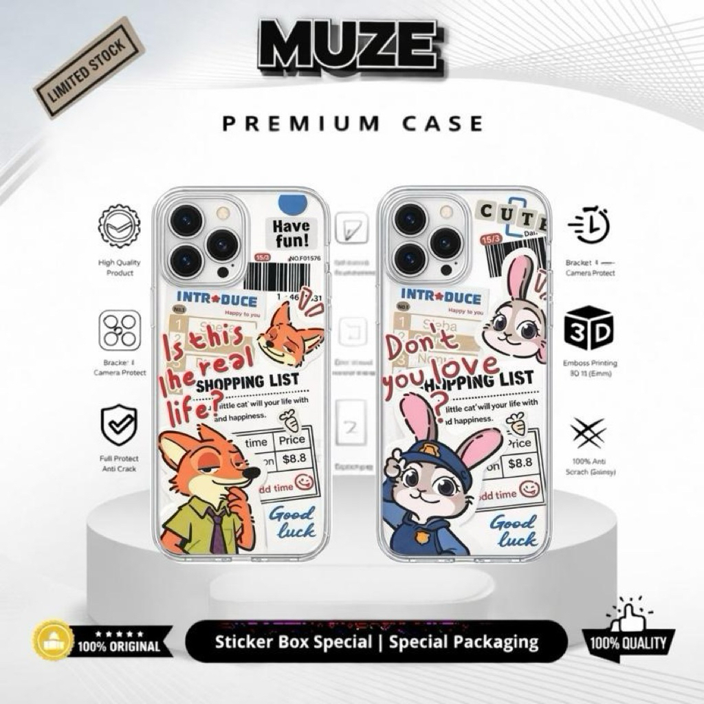 MUZE Zootopia Couple Case untuk iPhone/Samsung Dll dengan Desain Eksklusif dan Material Fleksibel An