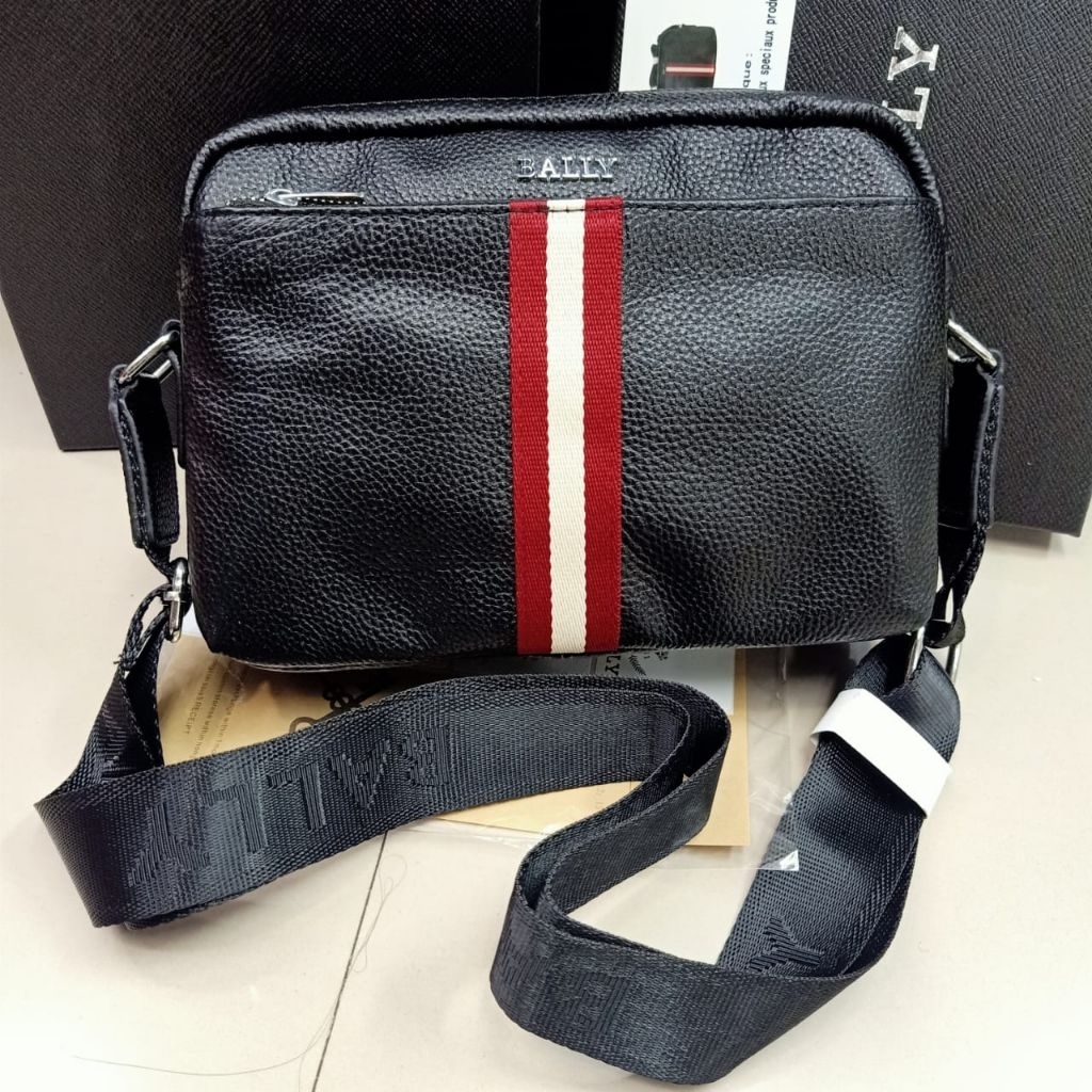 Tas selempang kulit Bally 66367 black Crossbody bag pria kulit