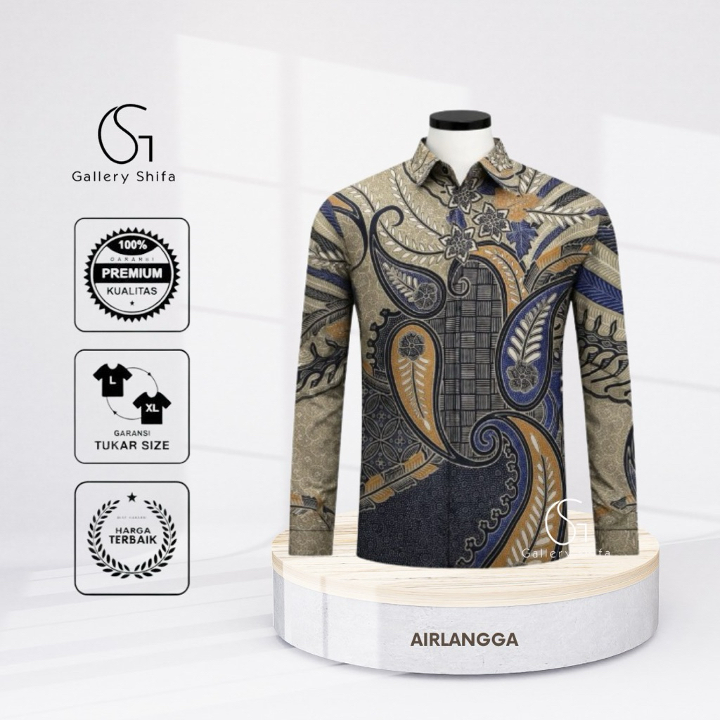 Kemeja Batik Pria Lengan Panjang Lapis Furing Slimfit - Kemeja Batik Motif Airlangga