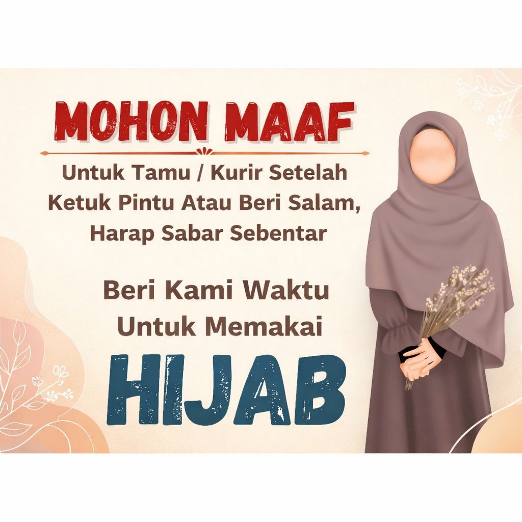 Stiker Kurir / Tamu Harap Bersabar – Stiker Hijab Muslimah | Vinyl Anti Air A6 A5