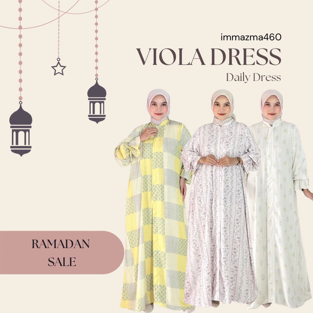 Immazma460 - Viola Dress Gamis Daily Rayon Motif Bunga Aden Nyaman Baju Muslim Wanita Elegan Bisa CO