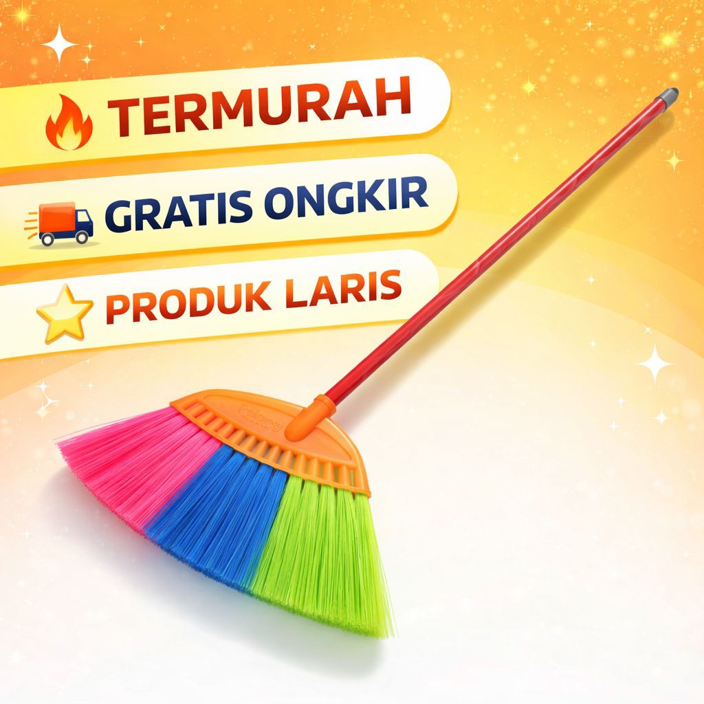 Sapu Lantai Senar Pelangi Premium Anti Rontok – Sapu Rumah Kuat Ringan Serbaguna Alat Kebersihan Mur