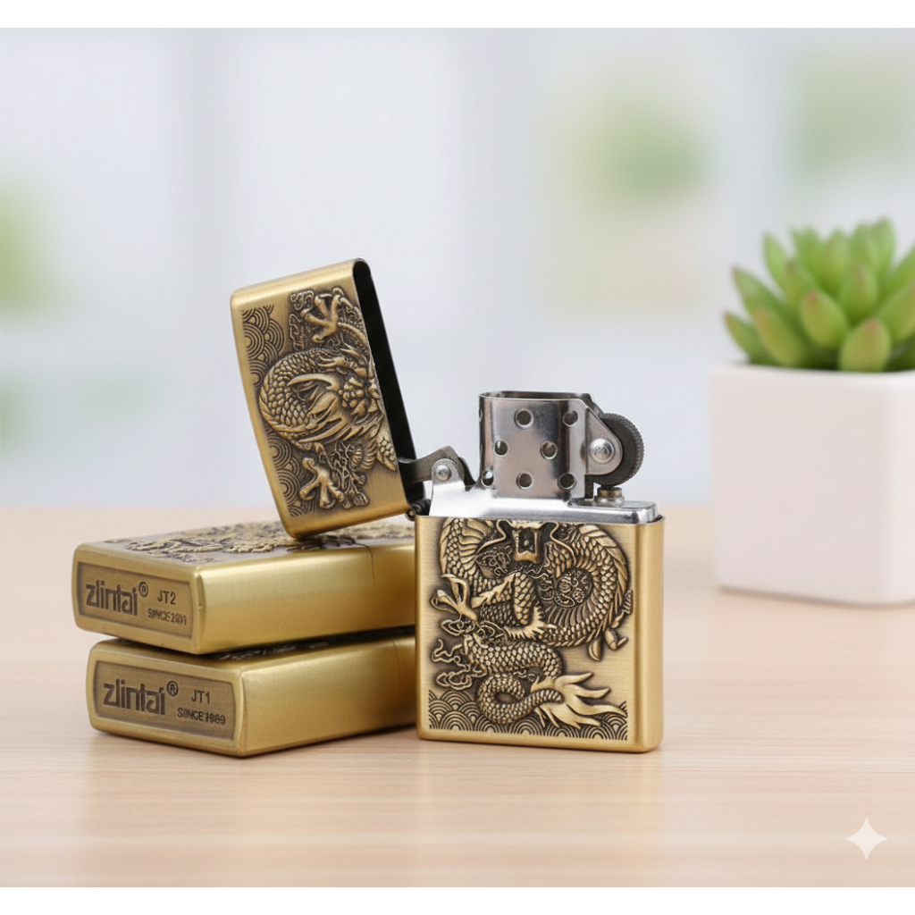 Korek Api Minyak Motif Naga-Dragon 3D Zippo Polos