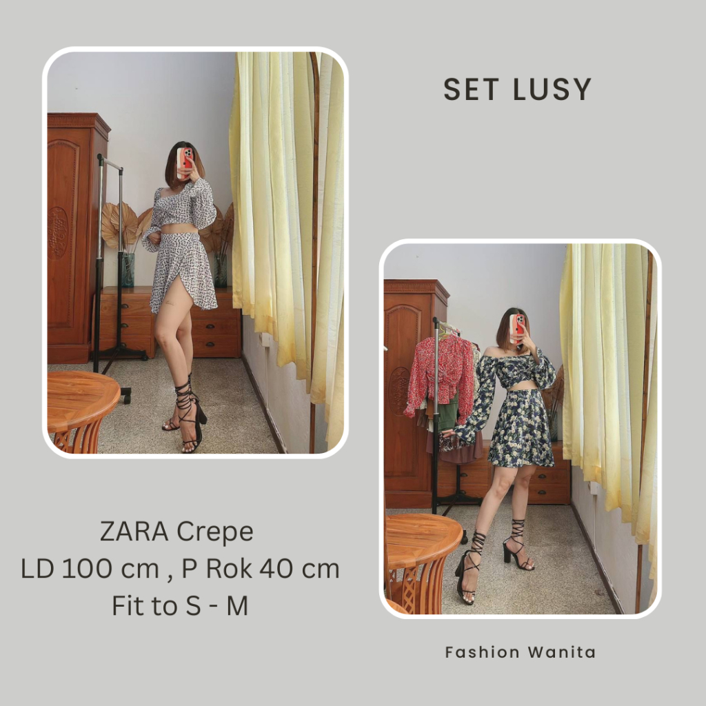 Lucey Brand Setelan Wanita Lusy Set Zara Crepe Premium Fit S to M
