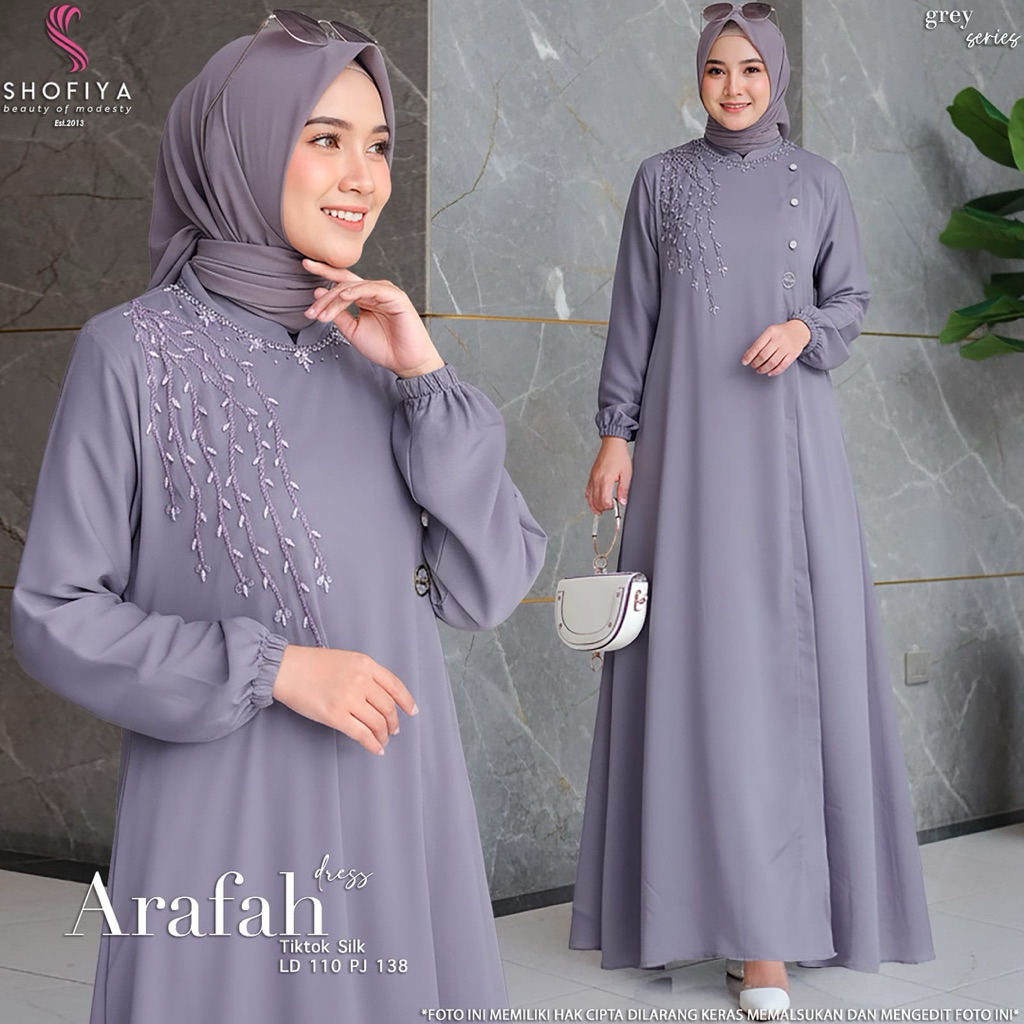 Dress Muslim bahan silk adem motif payet • Arafah Dress by Shofiya