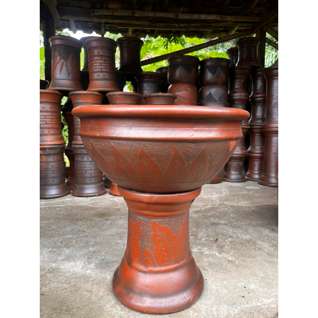 Pot Teratai Tebal 50cm Gerabah Tanah Liat (FREE PACKING KAYU)