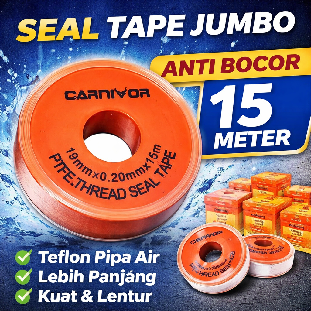 Seal Tape Jumbo CARNIVOR 15 Meter | Teflon Tape Pipa Air | Anti Bocor Kran