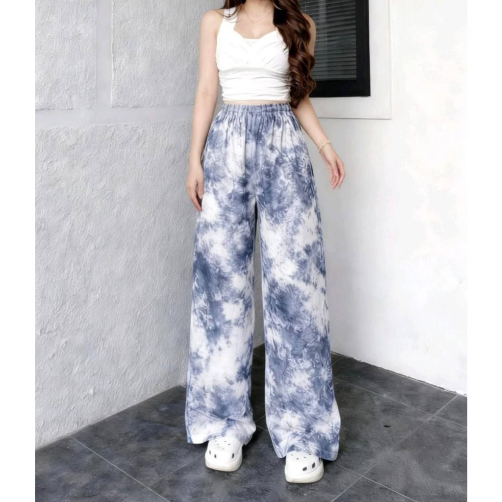 Celana Hommy Wanita Nyaman Lembut Panjang Kulot Rayon Santai Motif Abstrak Adem Flowy