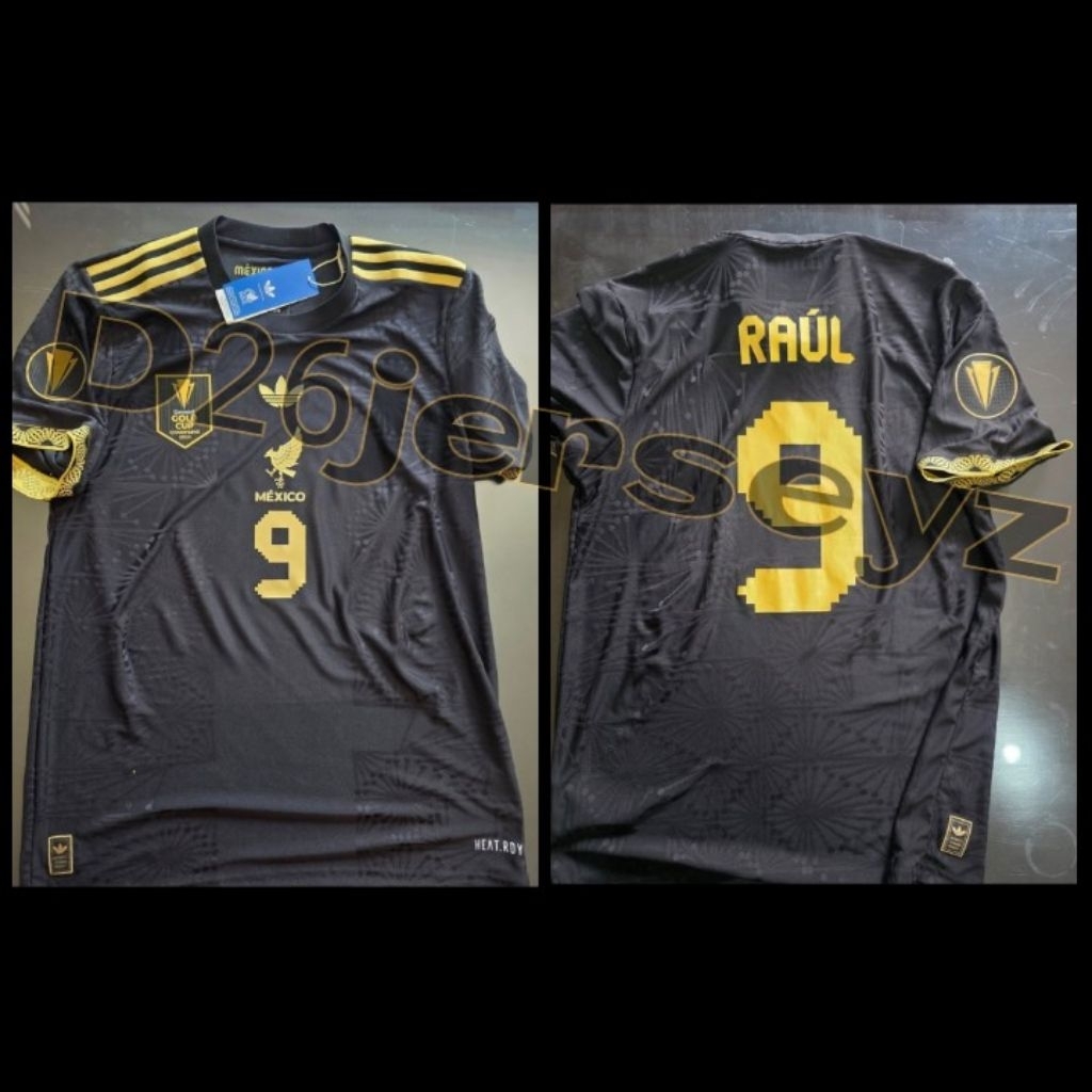 Jersey MeksikoO Black Gold Player Issue 2025 + Cetak Nama Nameset RAUL 9 / E. ALVAREZ 4 / Custom suk